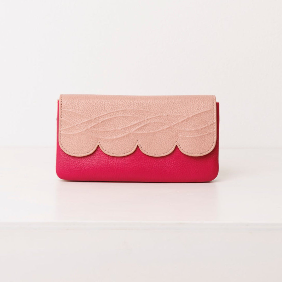 Raspberry leather smartphone wallet/clutch: Scallop Collection.