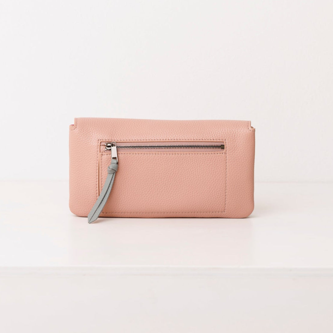 Raspberry leather smartphone wallet/clutch: Scallop Collection.