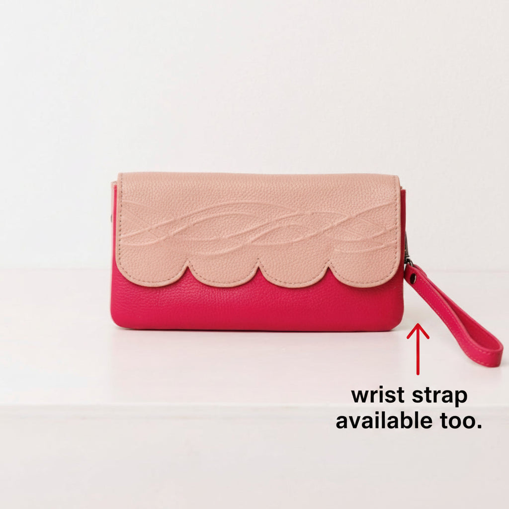Light pink and hot pink wallet on a white background
