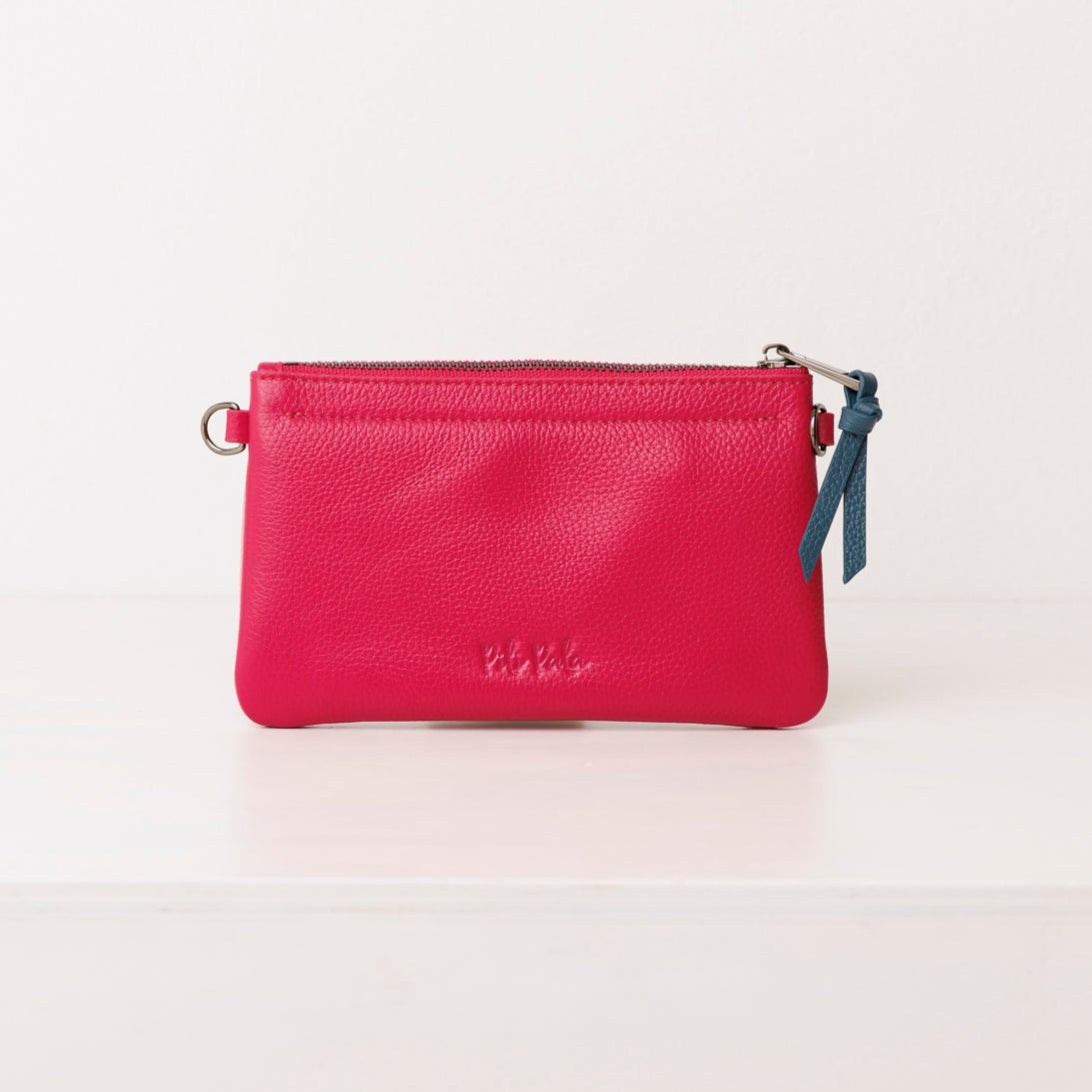 Raspberry leather pouch. Scallop Collection.