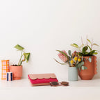 Raspberry leather smartphone wallet/clutch: Scallop Collection.