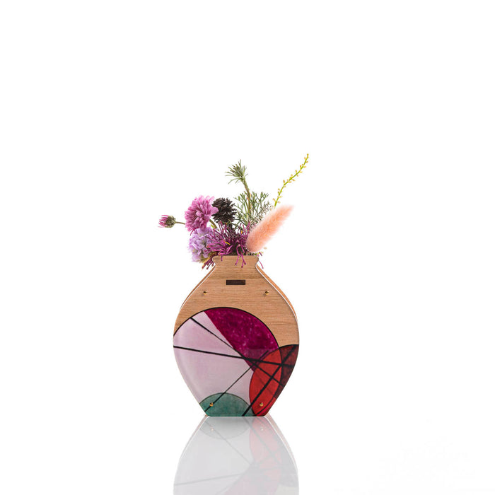 Medium Handmade Vase - Red Geo design. Tasmanian Oak.