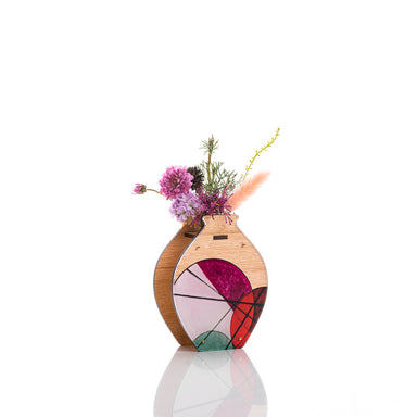 Medium Handmade Vase - Red Geo design. Tasmanian Oak.