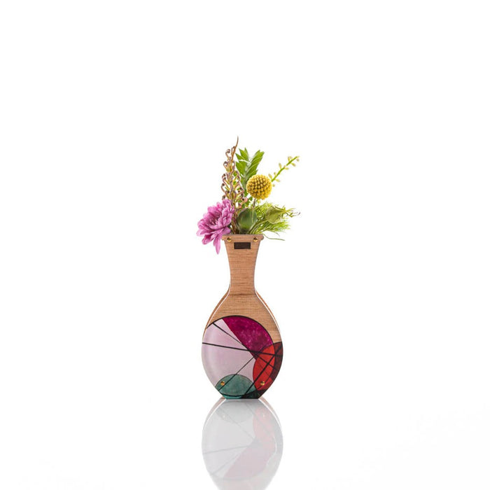 Small Handmade Vase - Red Geo design. Tasmanian Oak.