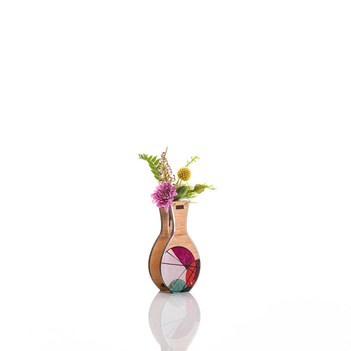 Small Handmade Vase - Red Geo design. Tasmanian Oak.