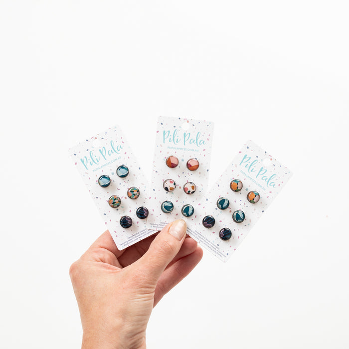 '3 Pack' of large studs. Colour Bomb.