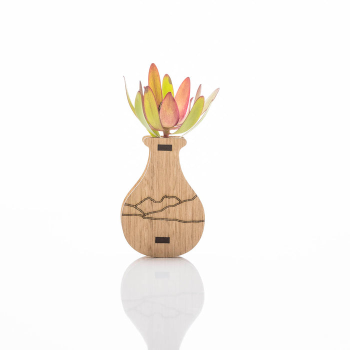 Mini Bud Vase Magnet - Cradle Mountain Design. Tasmanian Oak.